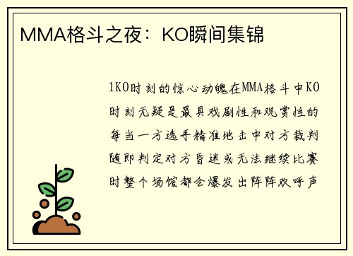 MMA格斗之夜：KO瞬间集锦