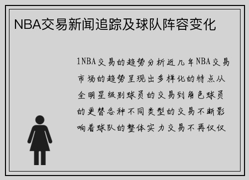 NBA交易新闻追踪及球队阵容变化
